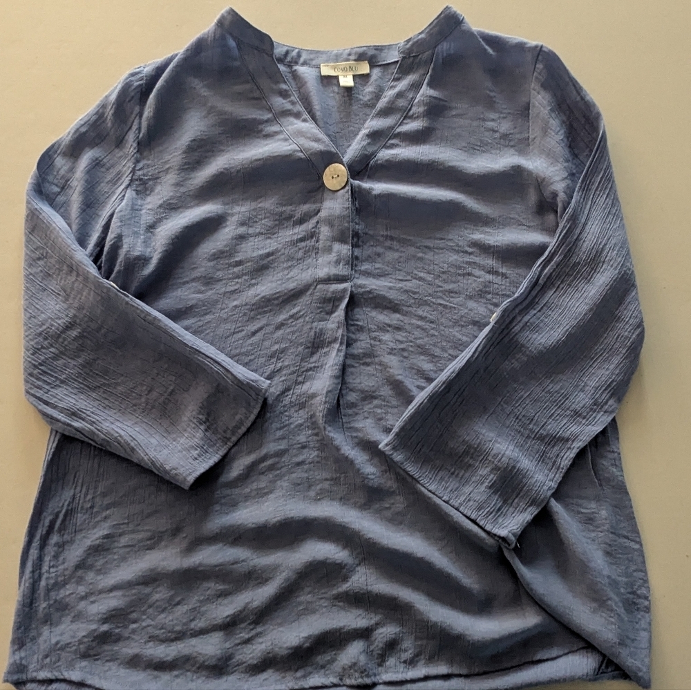 Muted Blue Button-Up Blouse